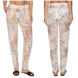 Melissa Odabash Silk Drawstring Trouser Pants Straight Leg Animal Print